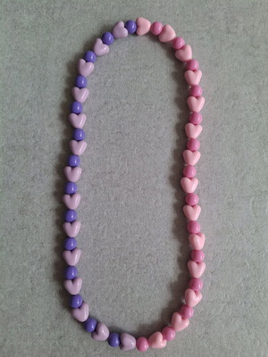 Handmade necklace with heart beads in purple and pink made to order
