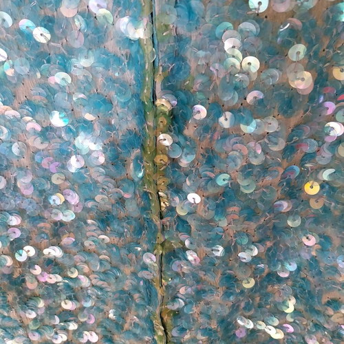 Aslanis women's embellished blouse used with sequins and beads turquoise size L