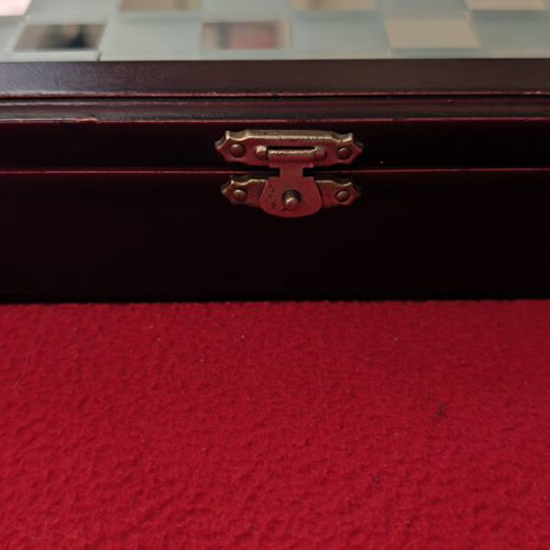 Vintage glass chess set used with wooden case and mirror board