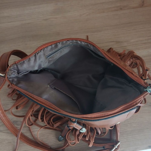 Boho Shoulder Bag Used Tan With Fringes