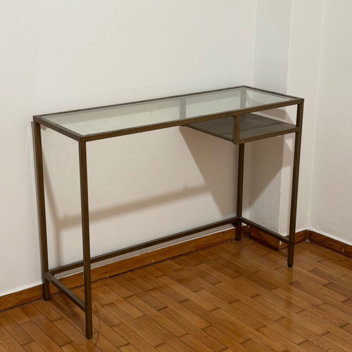 VITTSJÖ glass desk IKEA, gold spray painted