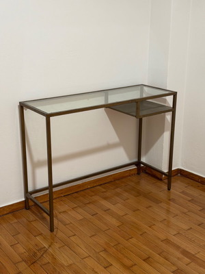 VITTSJÖ glass desk IKEA, gold spray painted