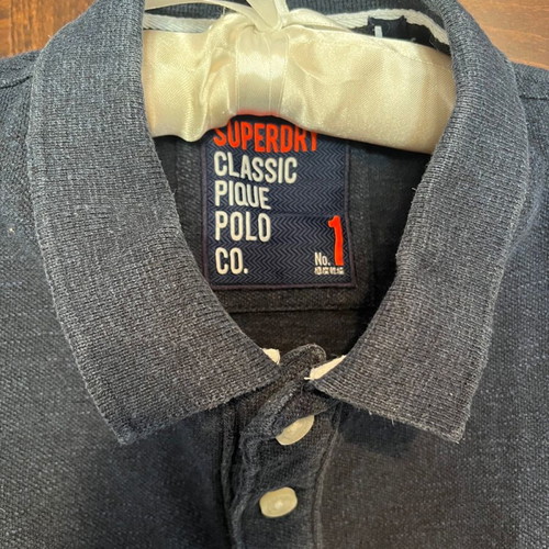 Superdry polo piqué long-sleeve men's shirt new, size L, blue