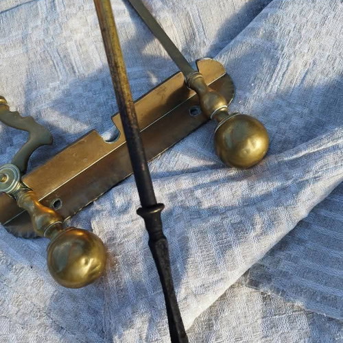 Antique Victorian Style Solid Brass Fireplace Set used