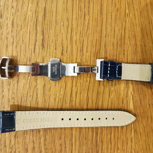 Leather watch strap 18mm blue with stainless steel buckle like new