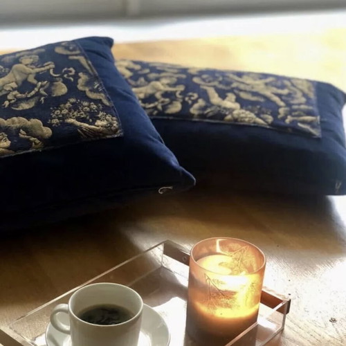 Christmas pillows new, set of 2, blue velvet with golden angels 40x60