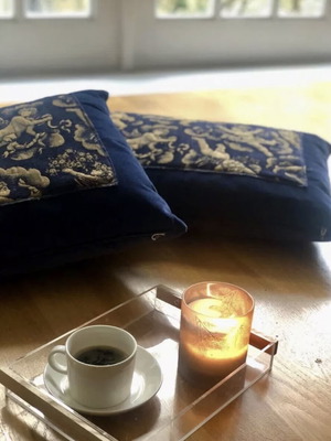 Christmas pillows new, set of 2, blue velvet with golden angels 40x60