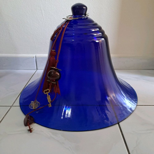 Large glass bell handmade, blue, like new