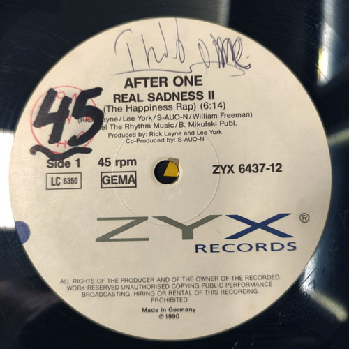 After One Real Sadness II 12'' vinyl single used, electronic