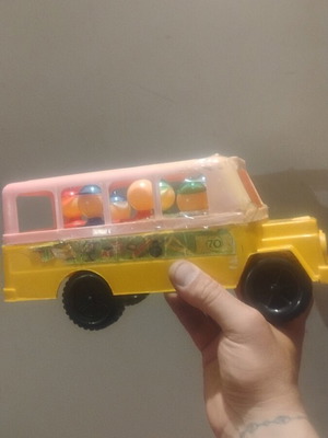 School bus toy used, old with damages
