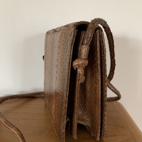Leather snake skin crossbody bag new, rust color