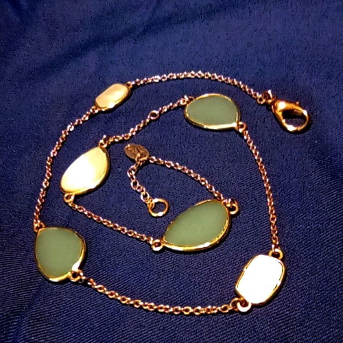 Gregio 18K Gold Plated Silver Necklace with Blue Topaz & Mother of Pearl 51cm like new