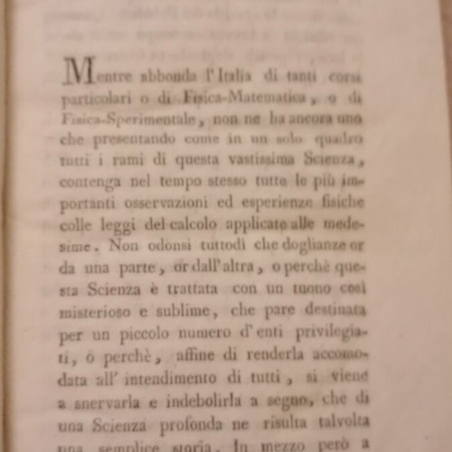 Physics book used, Venice editions 1798, first volume by Giuseppe Saverio Poli