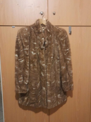 Authentic mink fur coat used, brown with ecru touches, size L XL