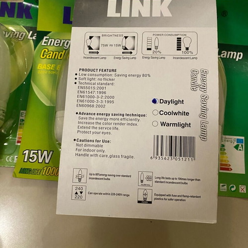Candle light bulbs 15 watt pack of 10, new