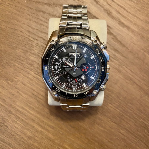 Dinuo Chronometer men's watch used, silver metal bracelet, sport design