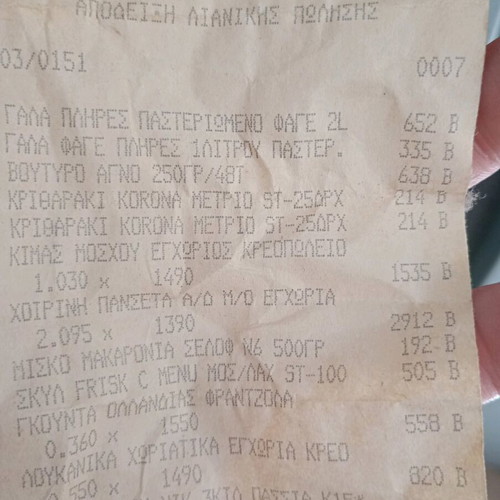 Supermarket receipt used with drachmas dated 25/8/2000
