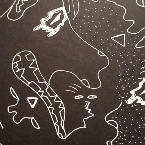 Handmade A4 Golem Baby Art Print White Line on Black Cardboard New