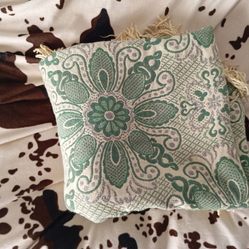 Retro vintage jacquard bedspread with fringes like new, 60s-70s