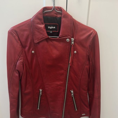 Tigha red leather jacket small, like new
