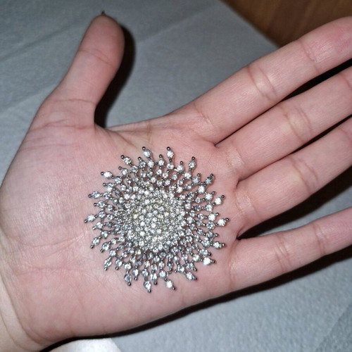 Sun-shaped bead for necklace with silver rhinestones new