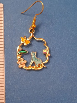 Blue cat earrings new