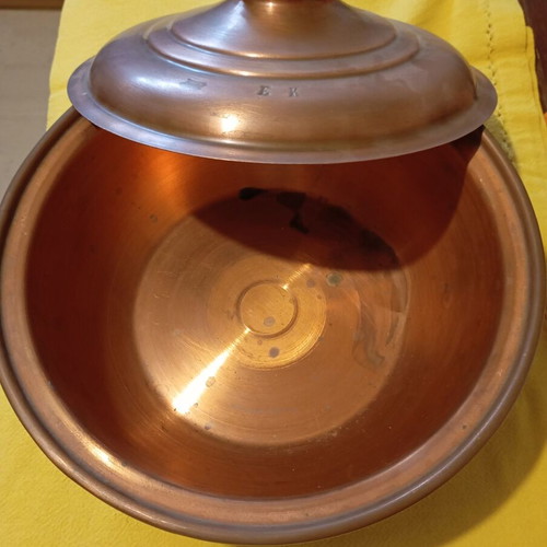 Vintage copper pot with lid like new, traditional with initials