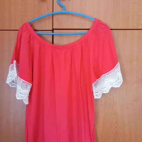 Viscose blouse orange with white trim VIVA S/M like new