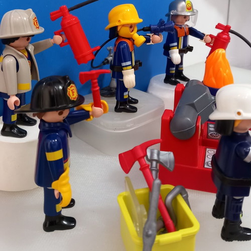 Playmobil Firefighters set in case used, missing one clip