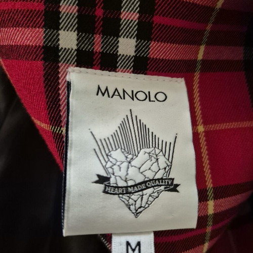 Manolo red plaid jacket with black velvet collar and pockets