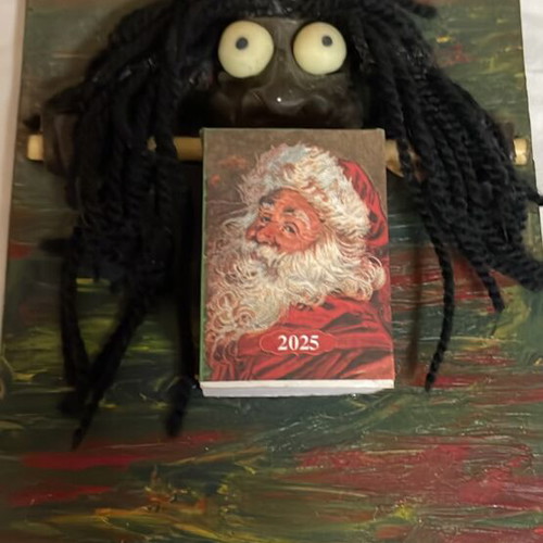 Handmade wall calendar 2025, wooden with freak figure