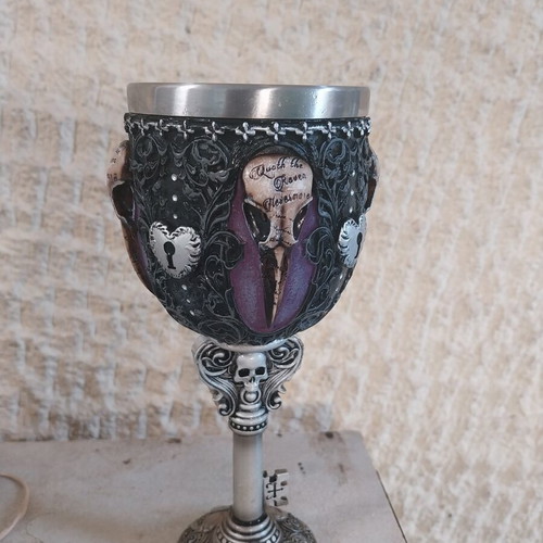 Edgar's Raven Gothic Goblet by Nemesis Now new, polyresin with stainless steel insert
