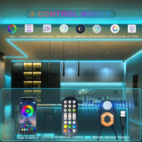 RGB LED strip 6m with motion sensor like new, APP and remote control