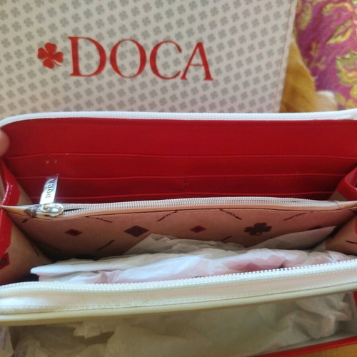 Doca women's wallet like new, red and white stripes