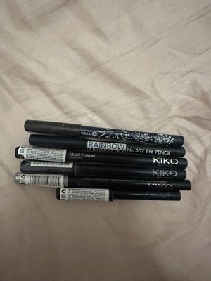 Kiko lip pencils no 504, 519, 503, 706 and eye pencils no 502 Rainbow Priorities, Yves Pocher