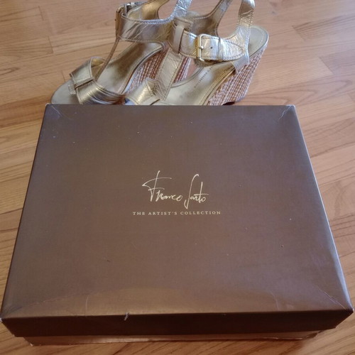 Franco Sarto straw platform sandals used, beige and gold, size 39.5