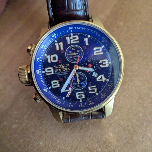 Invicta I-Force 3329 men's watch 46mm used, blue dial, brown strap