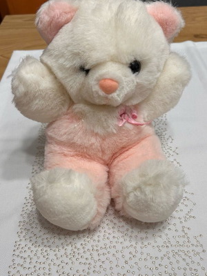Stuffed bear pink/white like new, medium size 20 cm
