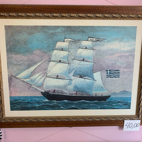 Vintage ship painting 67x50 cm like new