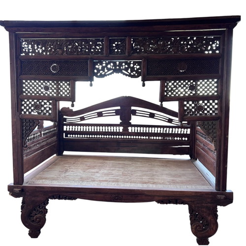 Balinese traditional king size canopy bed used, solid teak