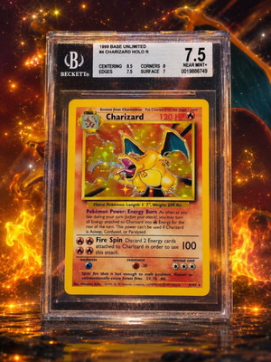Charizard 4 Base Set Unlimited 1999 Near Mint+ Beckett 7,5
