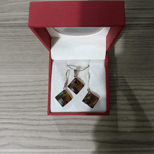 Majorica silver 925 necklace and earrings new with orange-green color