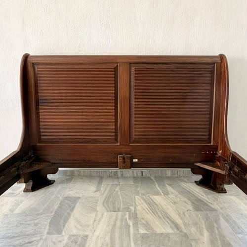 Solid wood bed used, mahogany finish, classic heavy construction