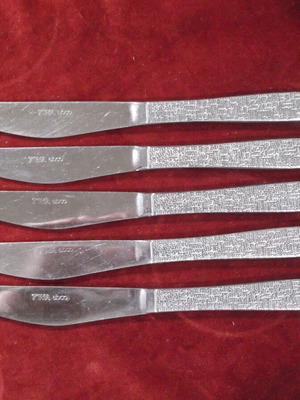 Vintage TWA Trans World Airlines knives set of 5, used, stainless steel