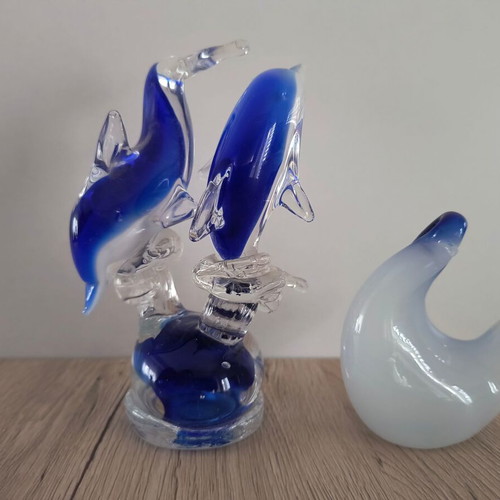 Glass decorative dolphins and bird new, pack of 2 pieces