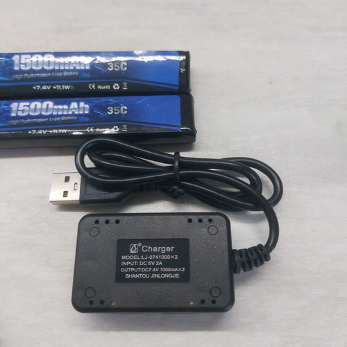 Urgentex Li-Po Battery Pack 7.4V 2S 1500mAh 35C with Dual USB Charger new