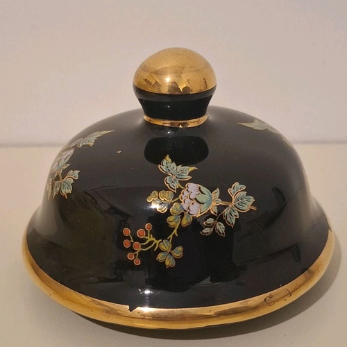 Corfu porcelain vase black with flowers and birds pattern like new