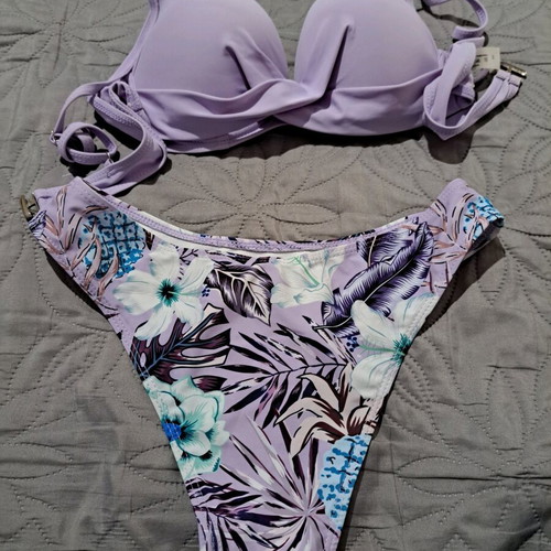 Printed bikini slip like new, size S, purple and turquoise