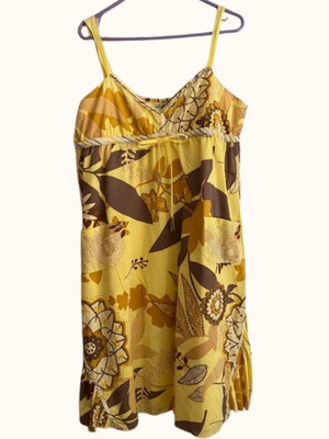 Boho summer dress used, 100% cotton, size M, brown and yellow