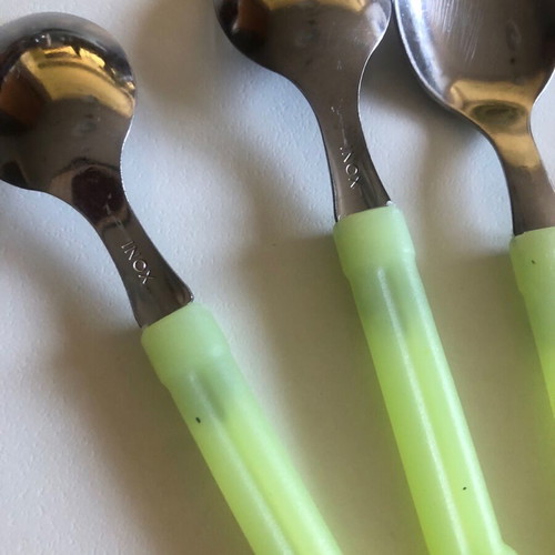 Spoons for dessert and ice cream new, inox with green, set of 6